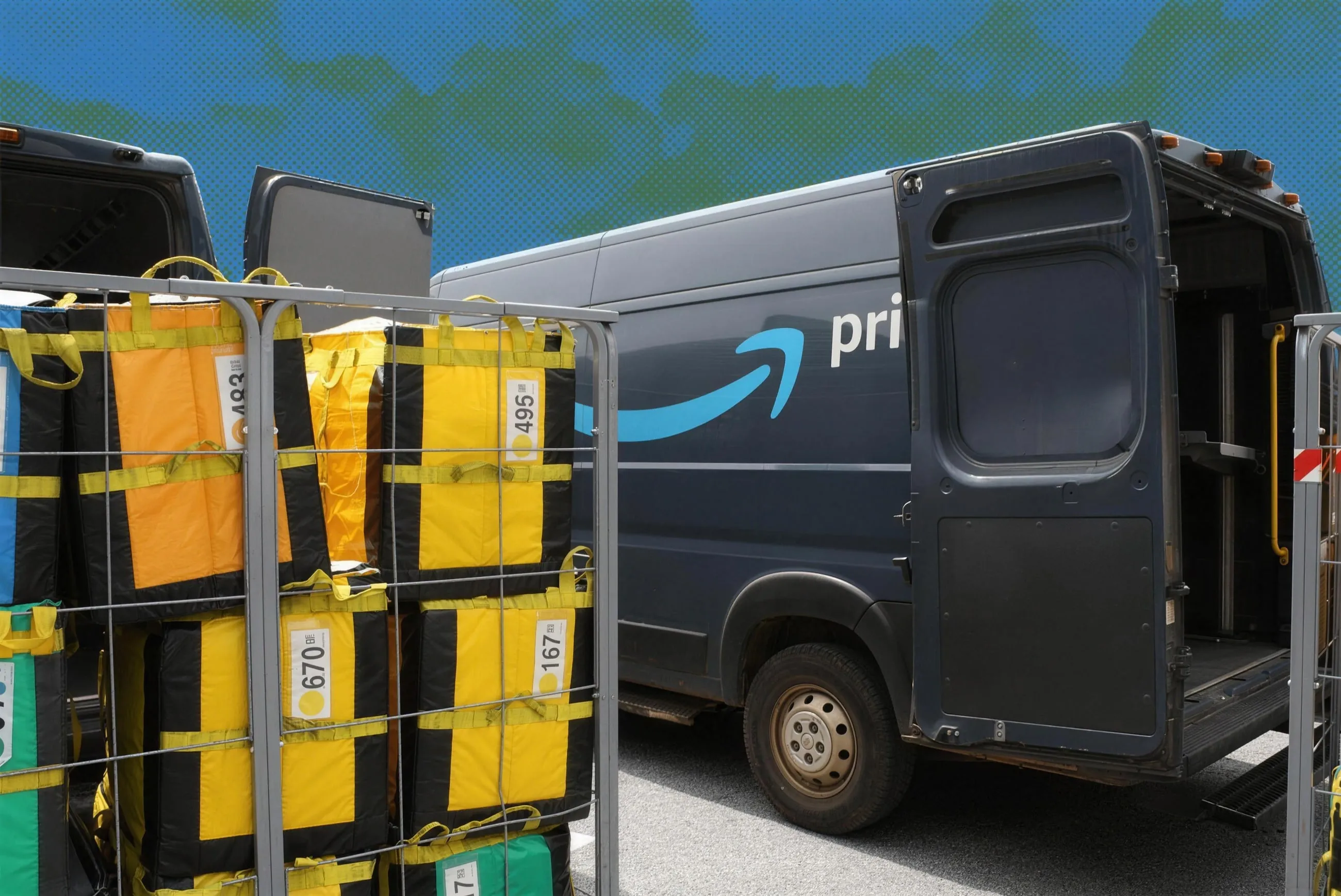 Spur Logistics carts of packages loaded beside a delivery van